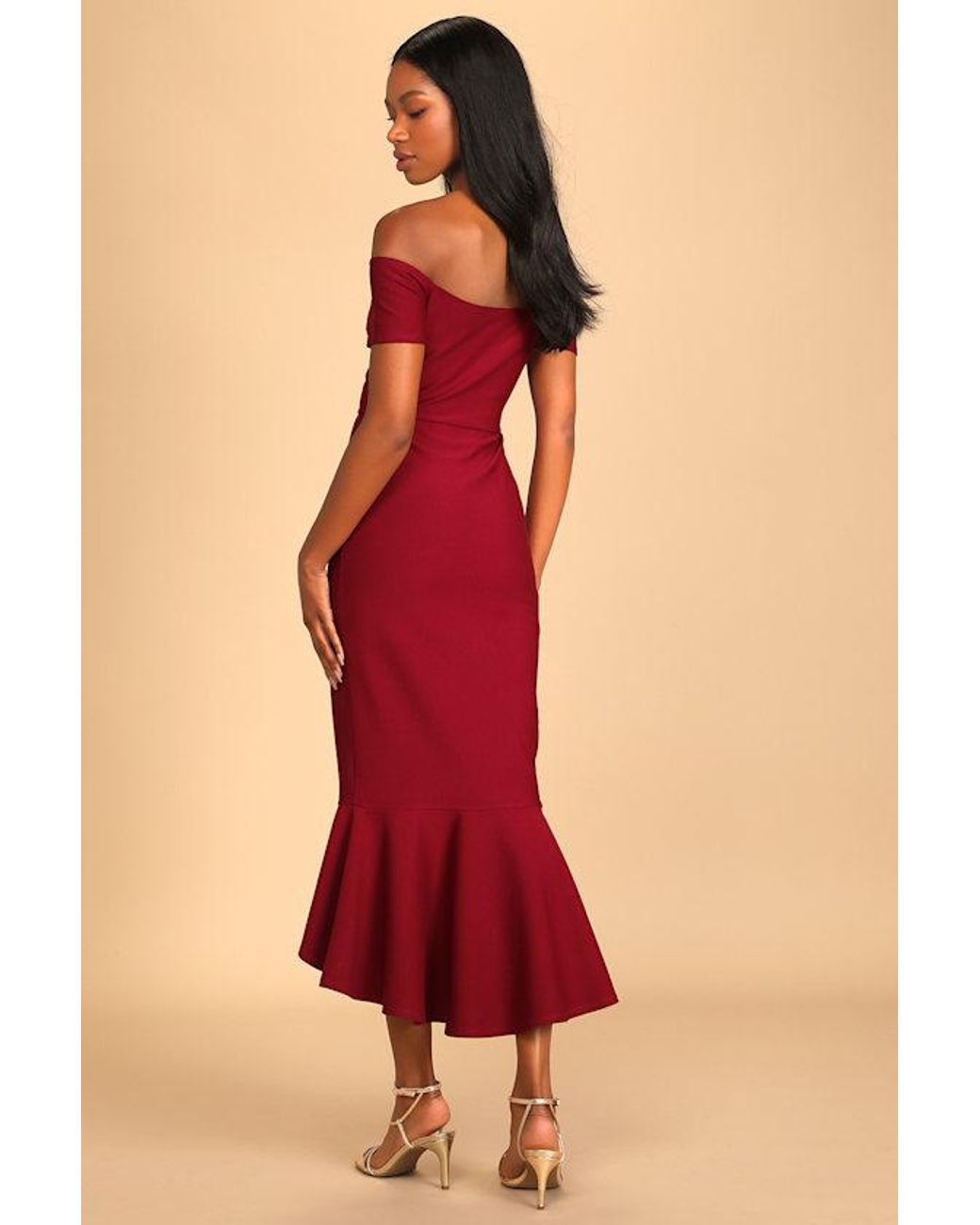 Lulus Red How Much I Care Off-The-Shoulder Midi Dress
