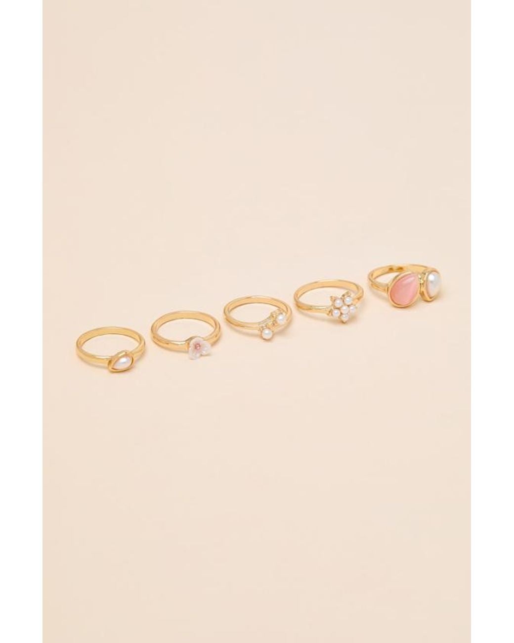 Lulus Red Isadora Pearl Five-Piece Ring Set