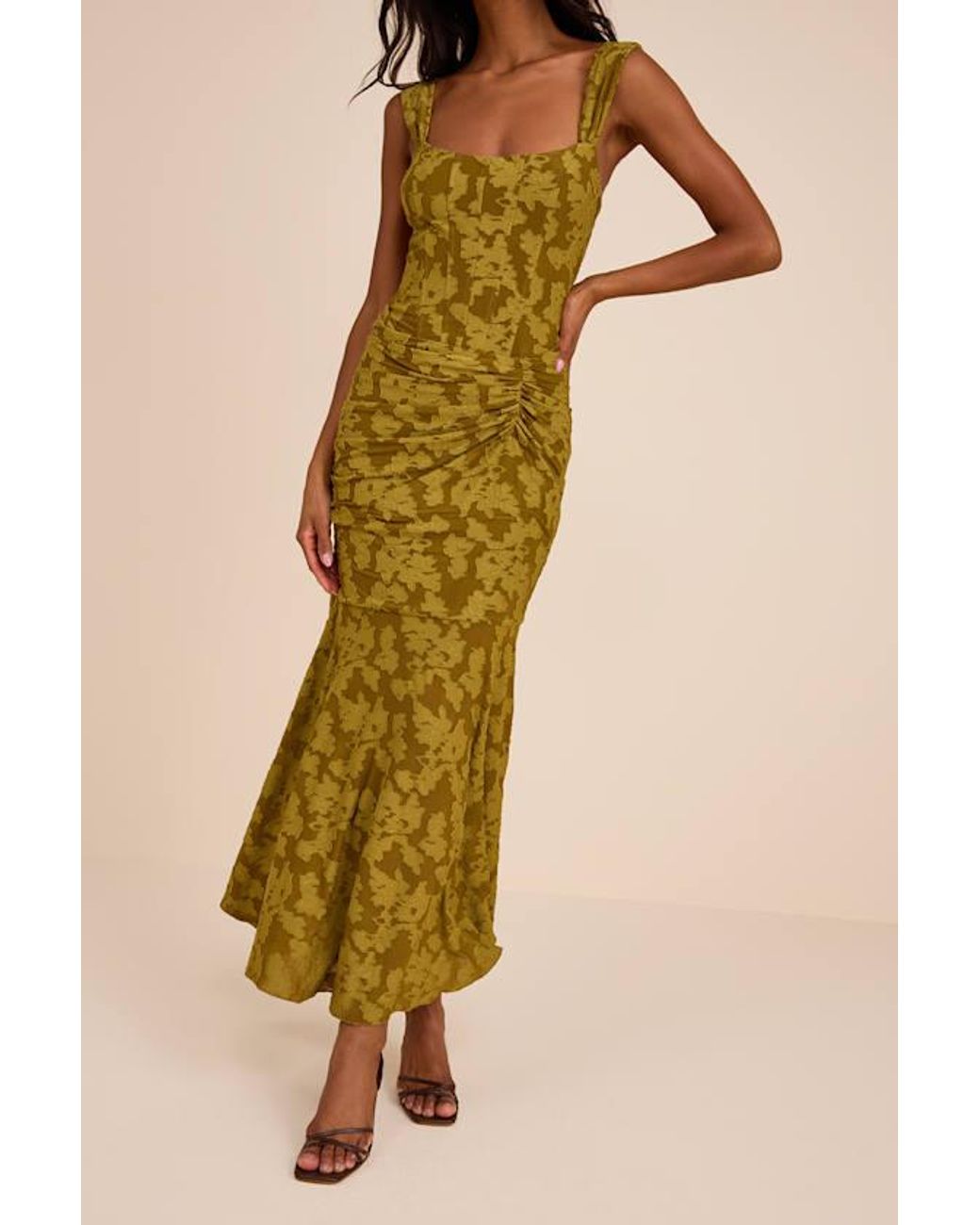 Lulus Natural Celeste Floral Burnout Bustier Maxi Dress