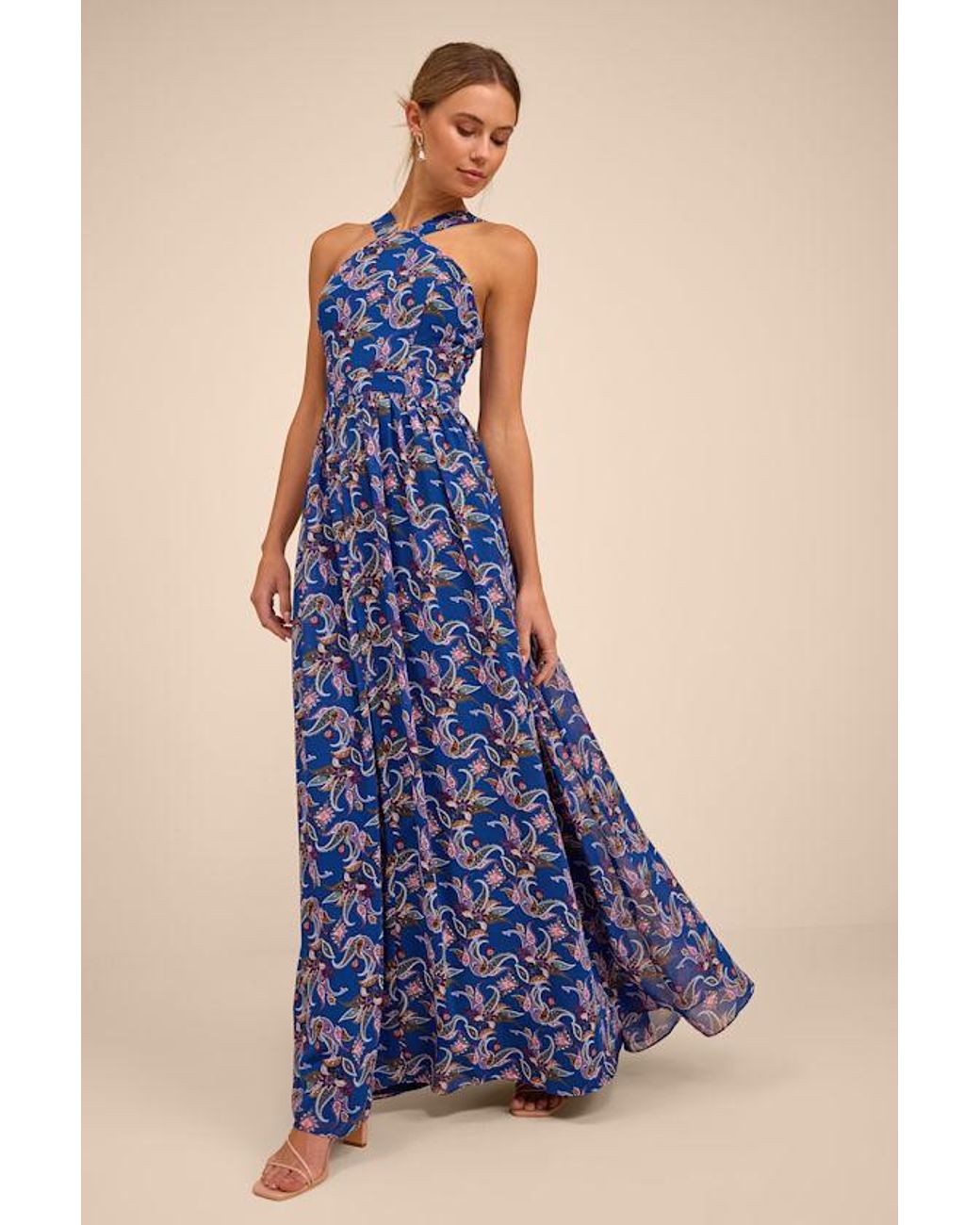 Lulus Blue Lilja Floral Print Maxi Dress