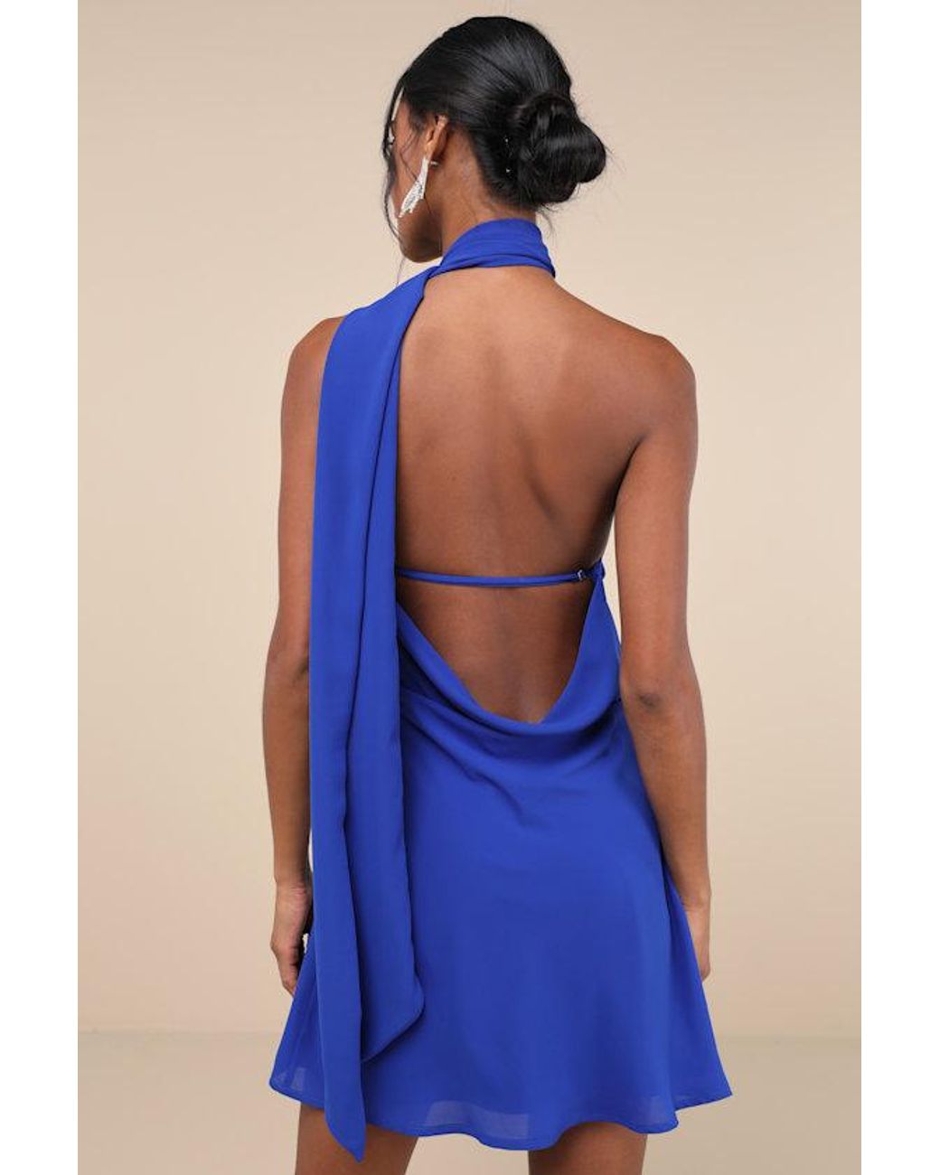 Lulus Blue Isloda One-Shoulder Backless Sash Mini Dress