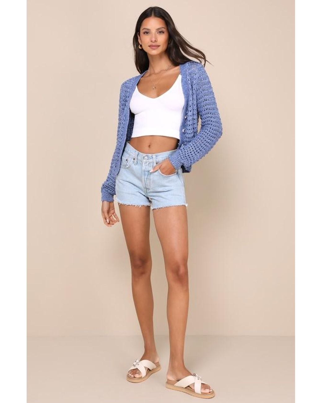 Lulus Blue Breezy Attitude Loose Knit Button-Up Cardigan Sweater