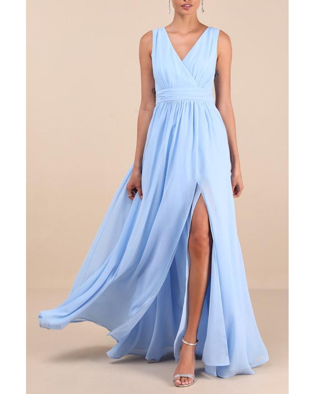 Lulus Blue Thoughts Of Hue Surplice Maxi Dress