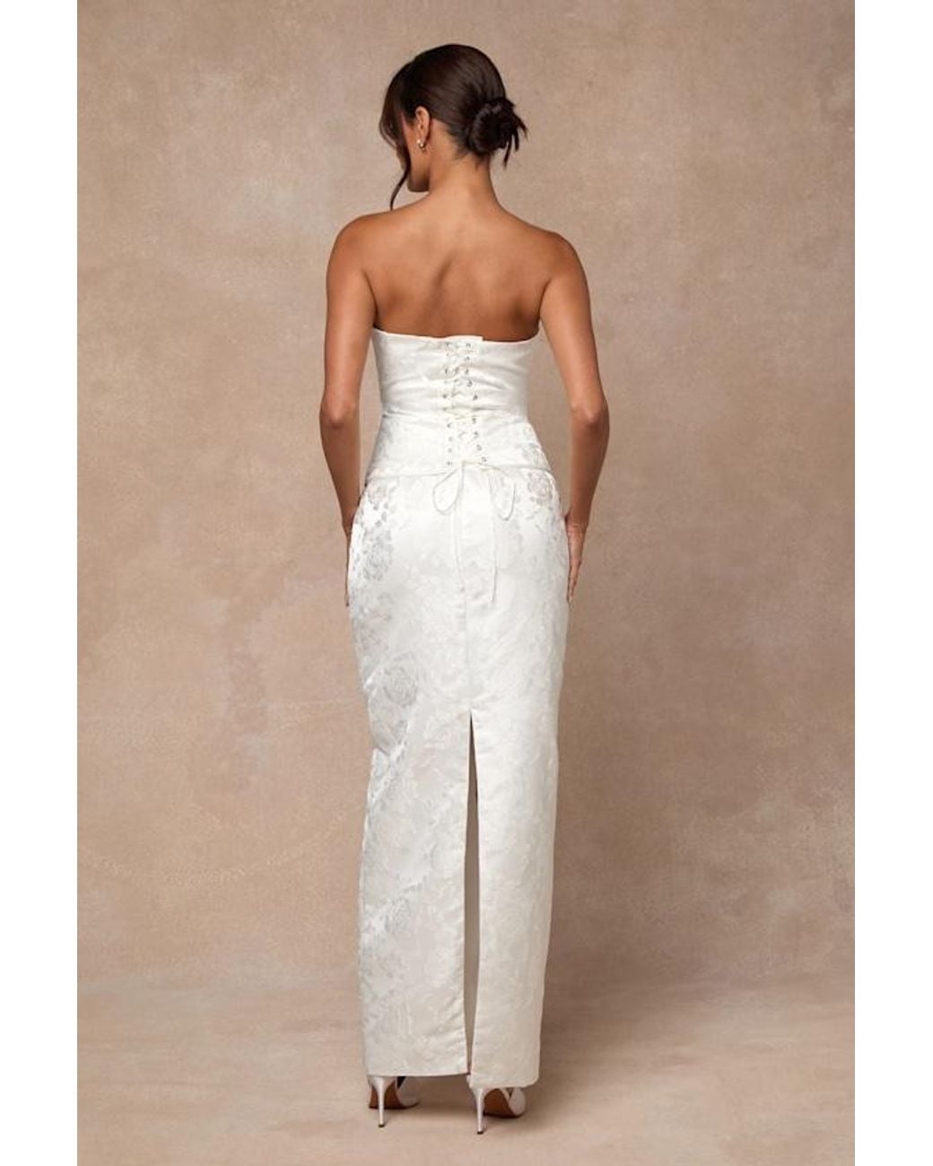 Lulus Natural Melva Satin Jacquard Two-Piece Bustier Maxi Dress