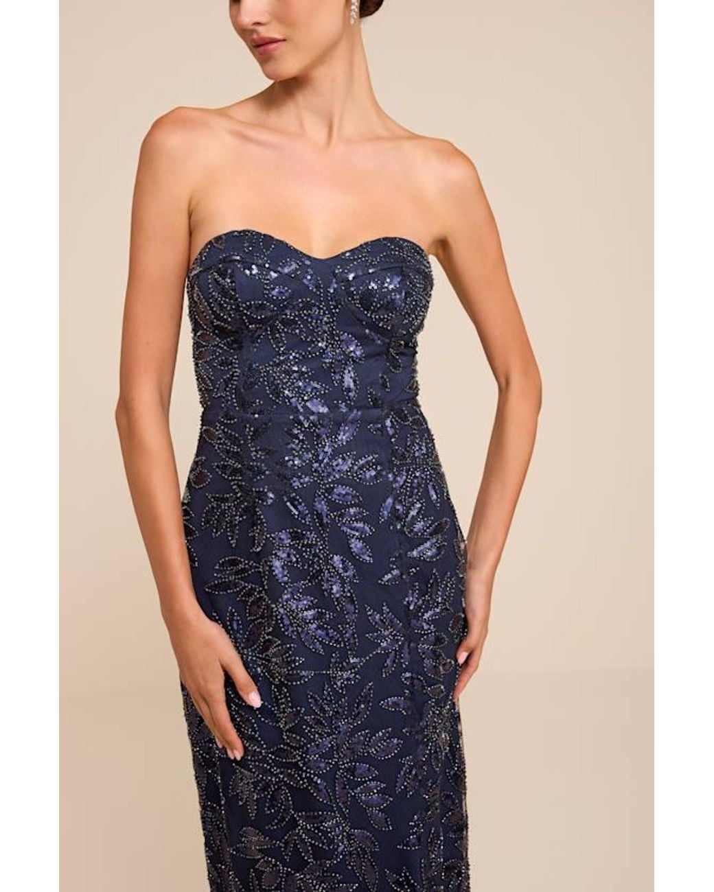 Lulus Blue Beyza Sequin Beaded Strapless Midi Dress