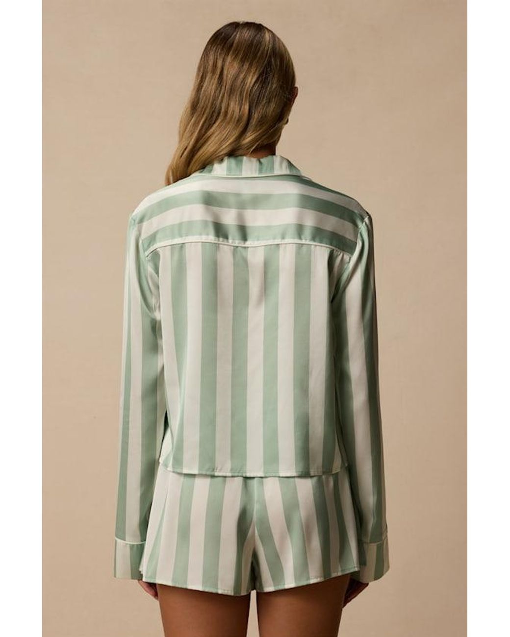 Lulus Green Patsy Mint Striped Satin Two-Piece Pajama Set