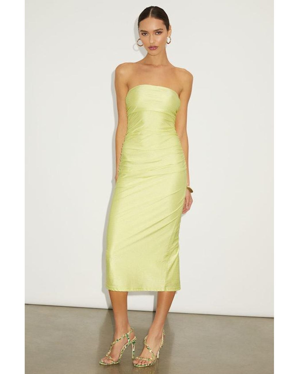Lulus Yellow Gorgeous Reputation Lime Strapless Ruched Midi Dress