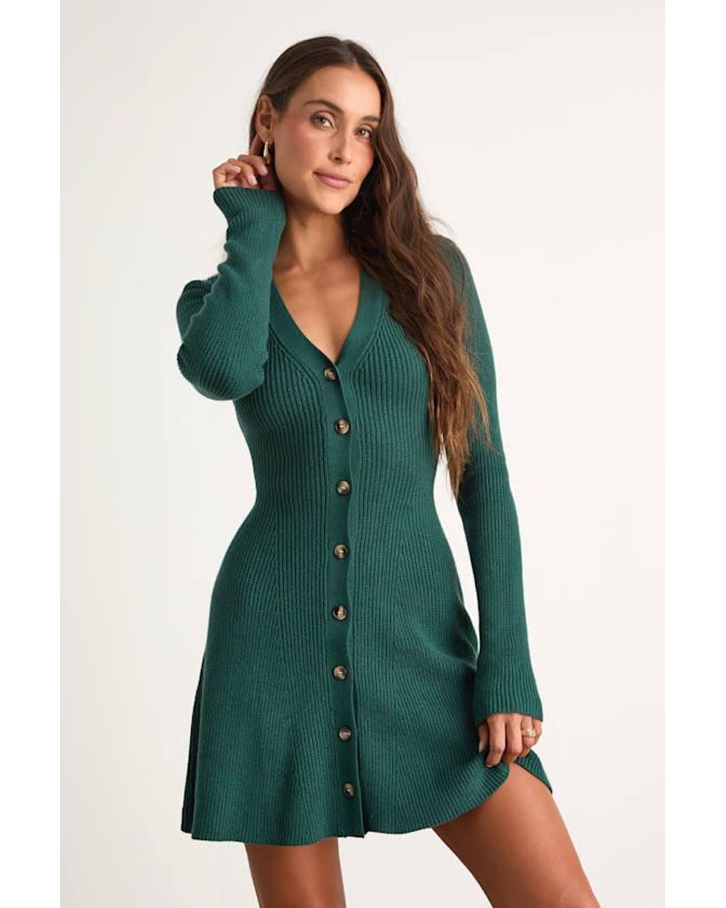 green emerald velvet dress Intertwine Long Sleeve Mini Dress Forest Green main image 1