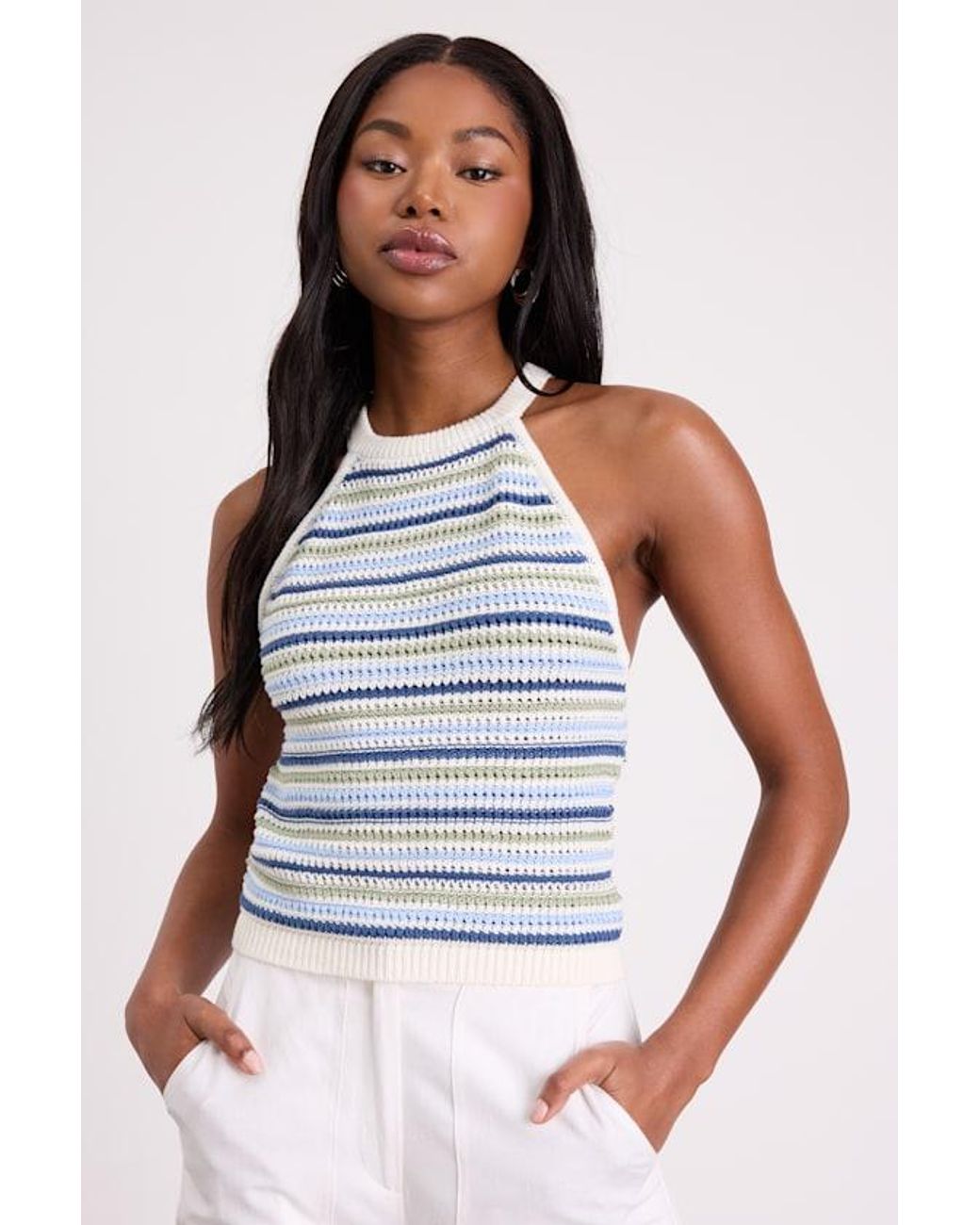トップス UNOF PLEATS TANK TOP Lulus Farida Ivory And Striped Crochet Tank Top in White | Lyst