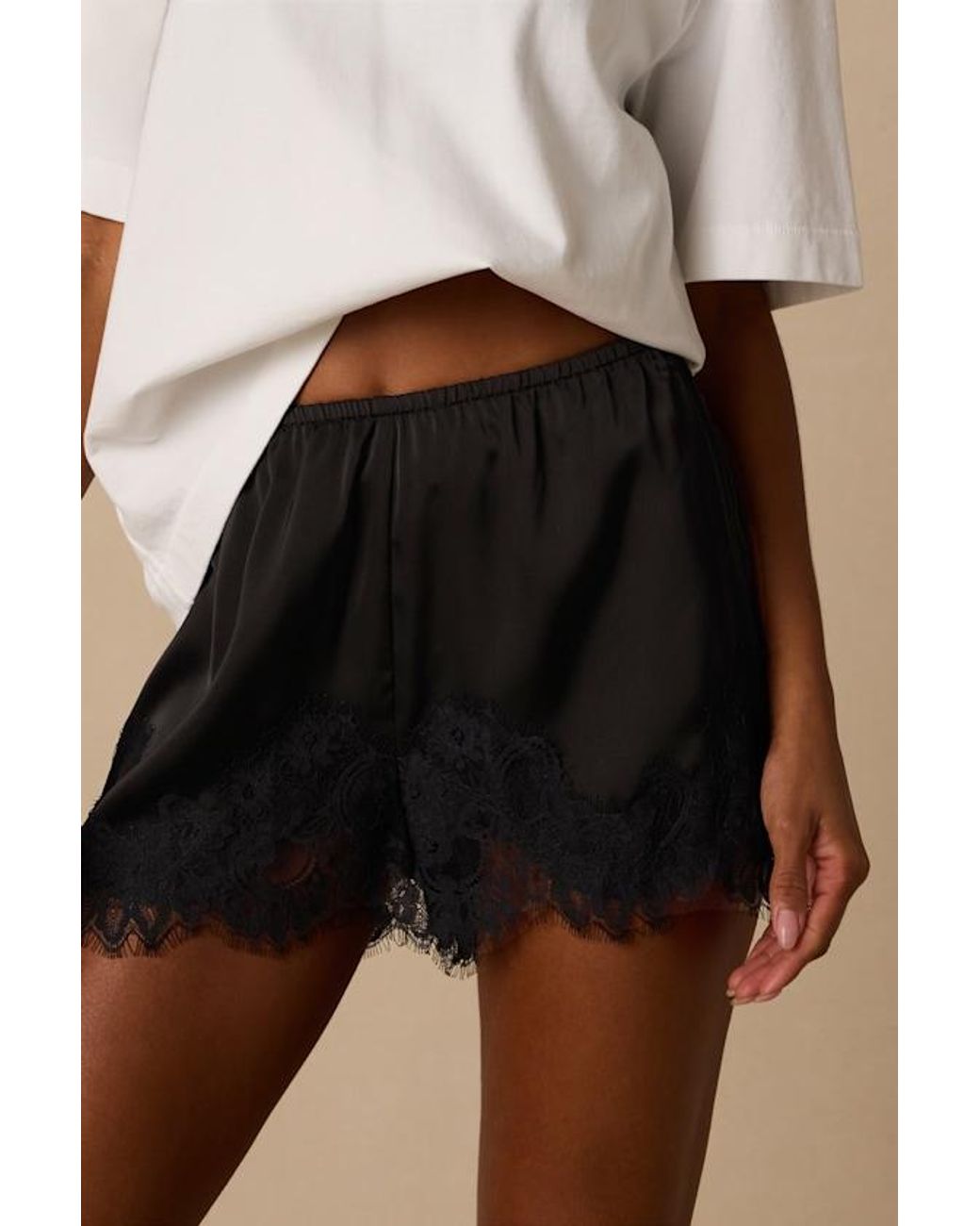 Lulus White Jana Satin Lace Shorts