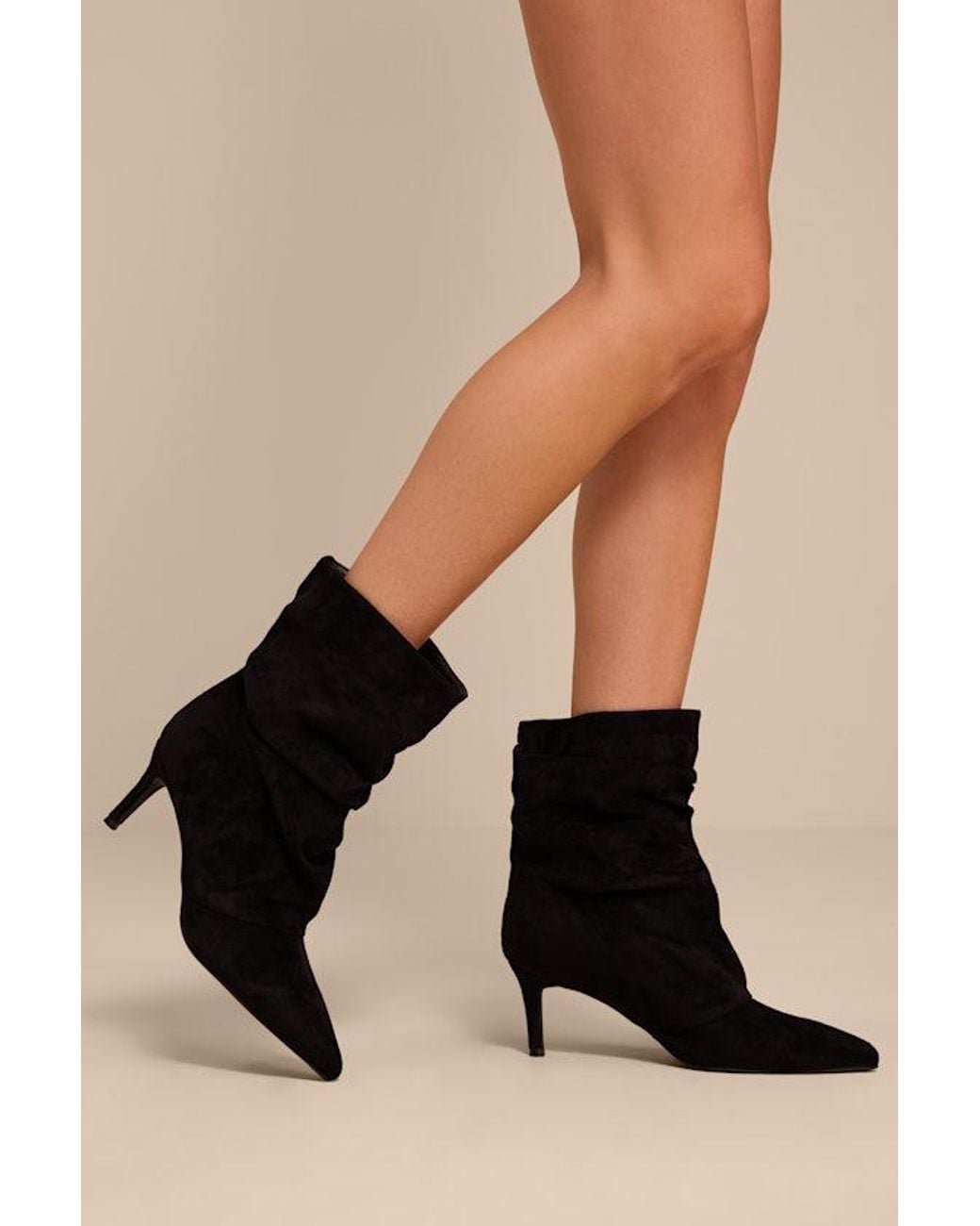 Lulus Black Randy Suede Ruched Ankle Booties