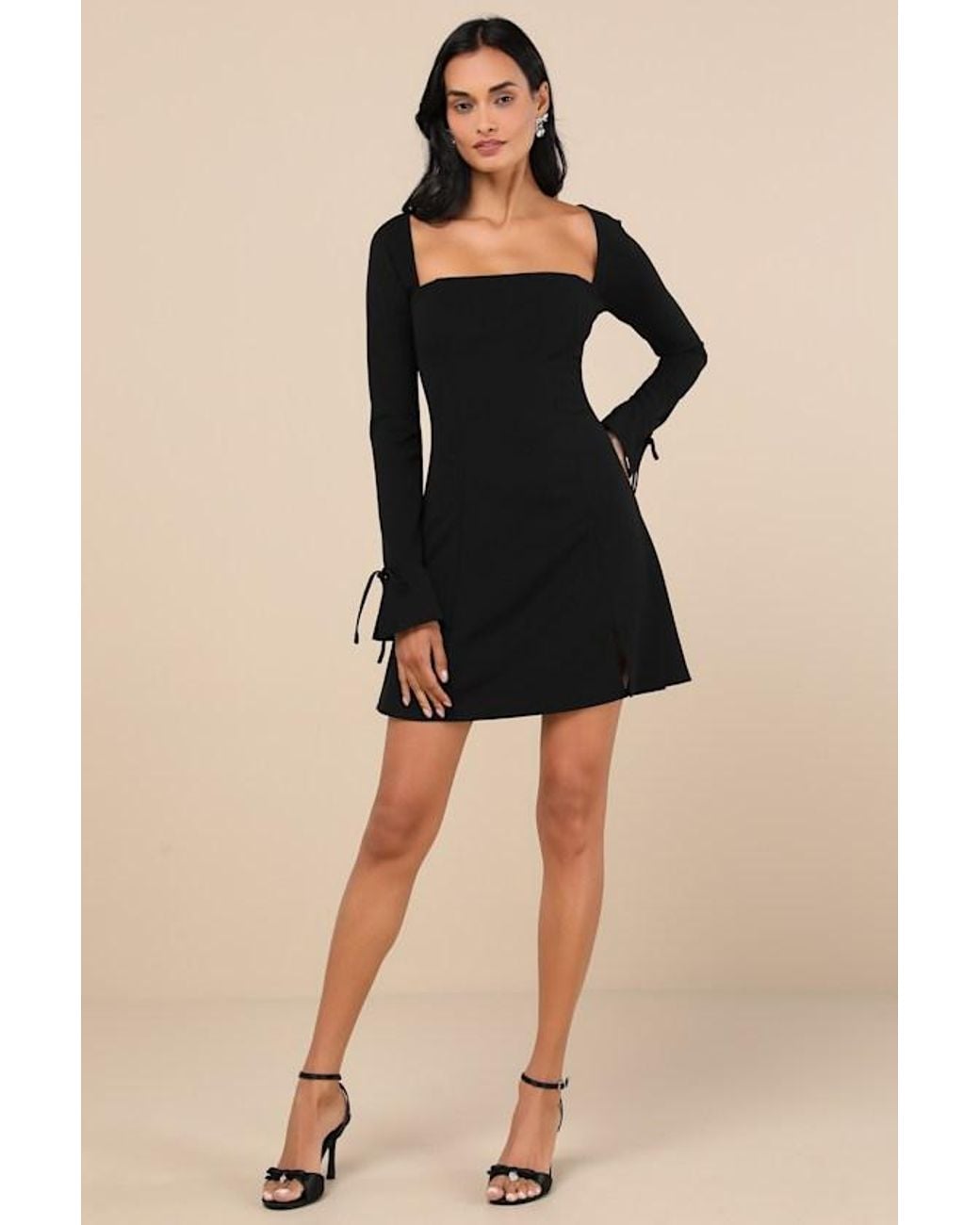 Lulus Black Adored Treatment Long Sleeve Tie Cuff Mini Dress