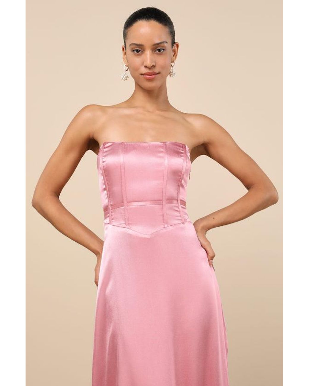 Lulus Pink Extraordinary Presence Satin Strapless Maxi Dress