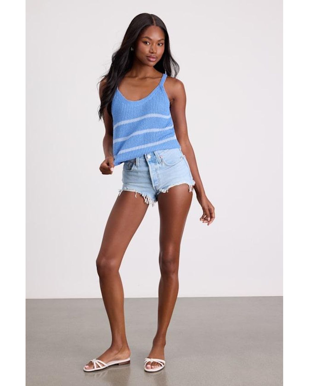 Lulus Blue Effortless Sunshine Striped Sweater Tank Top
