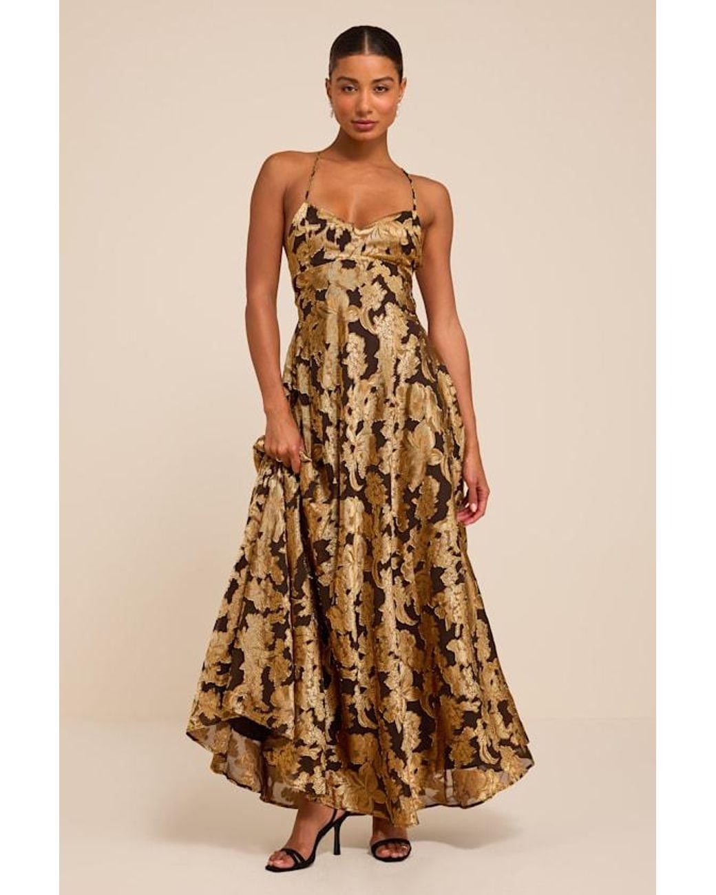 Lulus Natural Starlet Burnout Lace-Up Maxi Dress