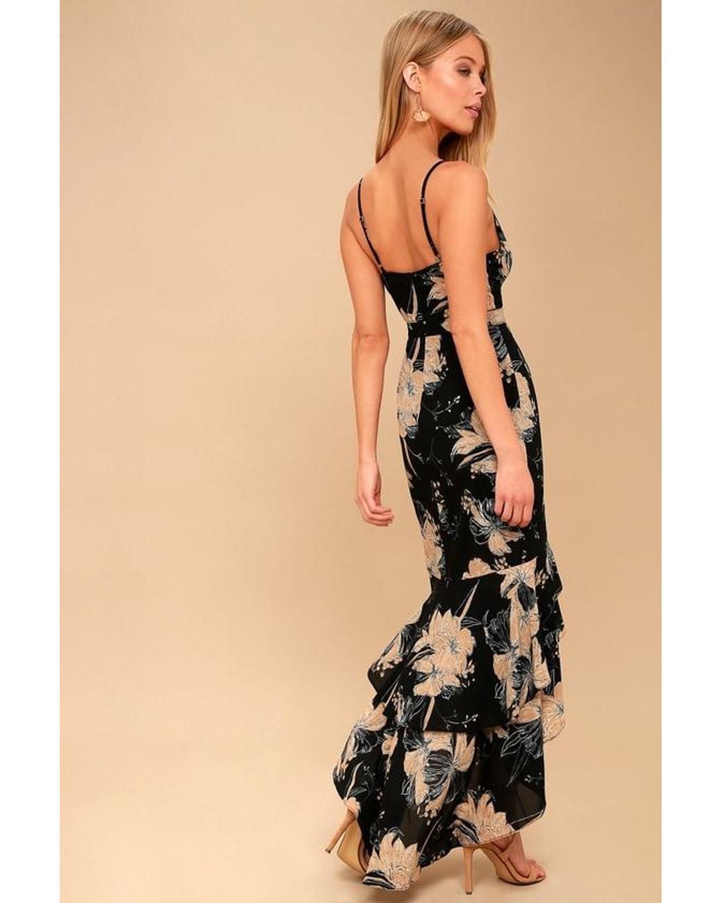 Lulus Black Darling Daylily Floral Print High-Low Maxi Dress