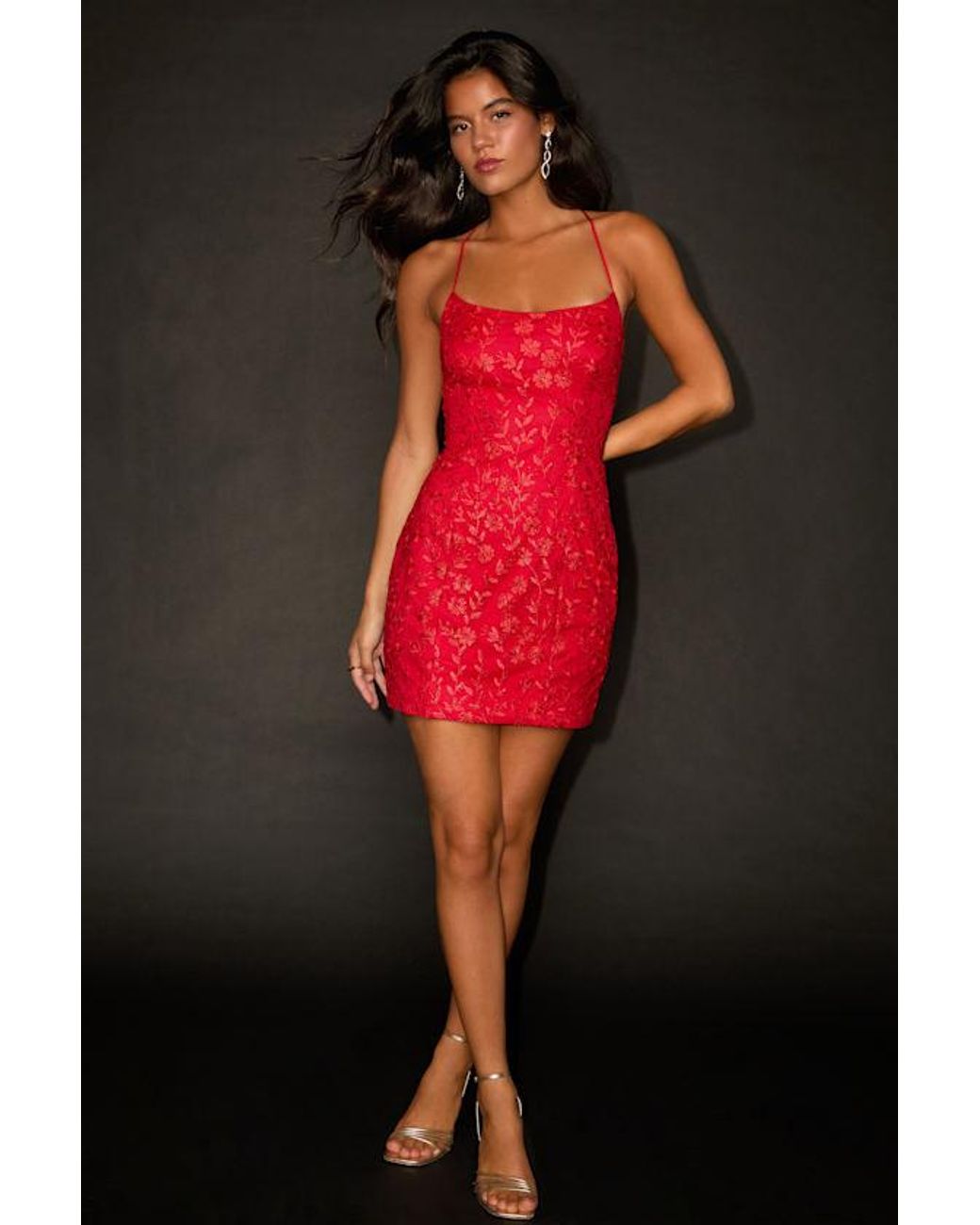 Lulus Lively Sweetheart Mesh Embroidered Lace-Up Mini Dress