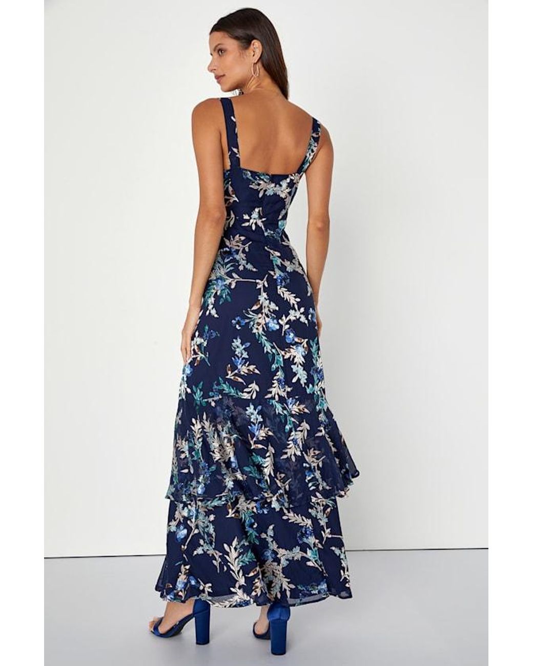 Lulus Blue Stunning Sweetness Floral Burnout Maxi Dress