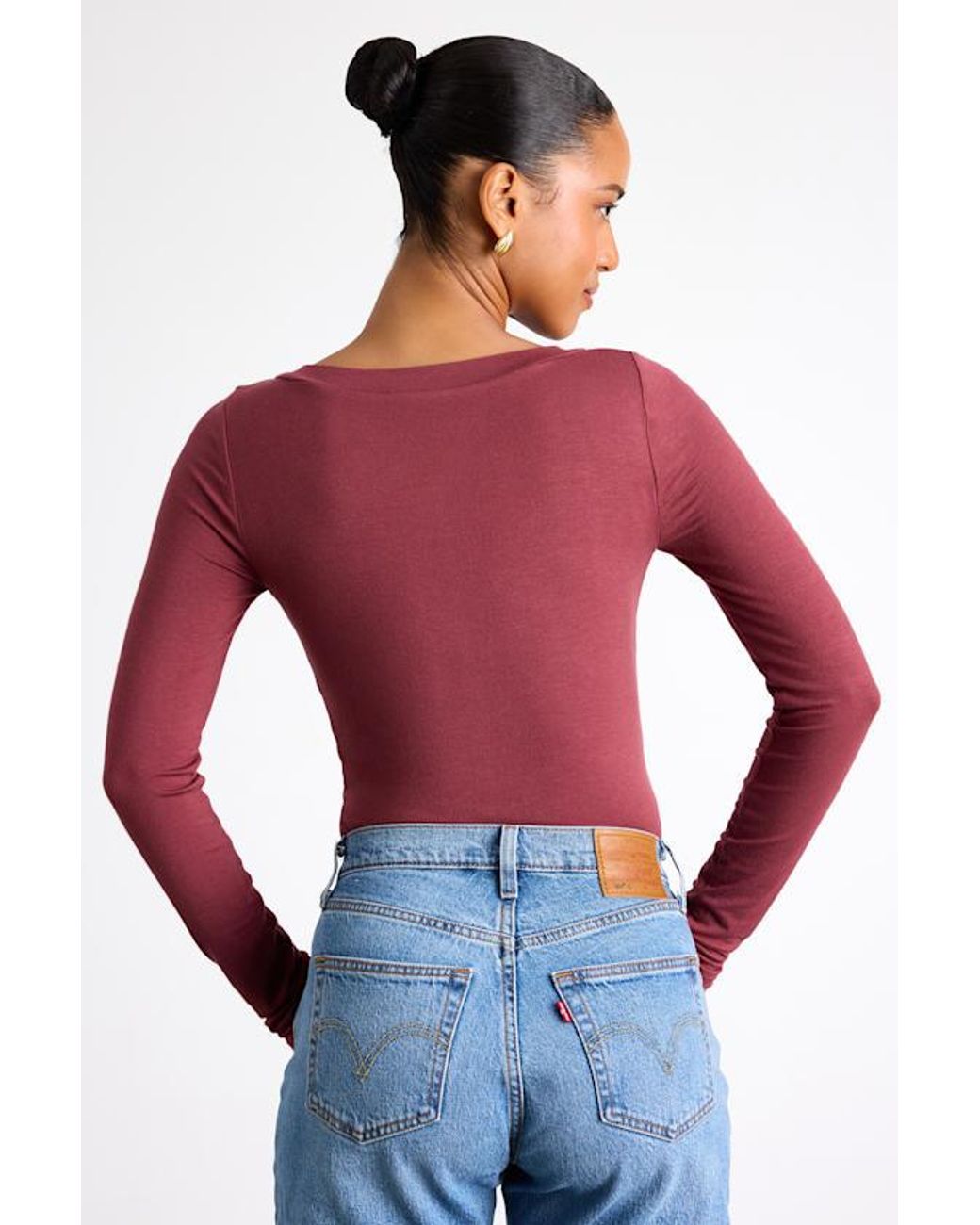 Lulus Red Clean Look V-Neck Long Sleeve Bodysuit