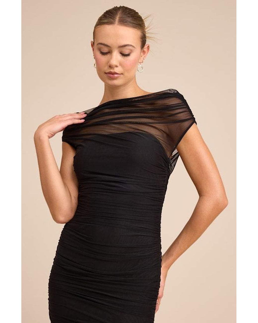 Lulus Black Sunama Mesh Ruched Mermaid Maxi Dress
