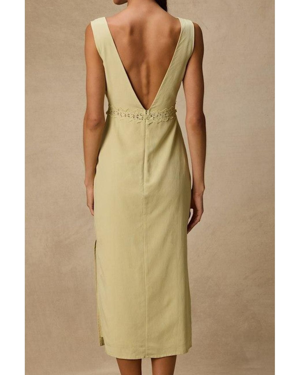 Lulus Natural Connie Light Chartreuse Lace Tie-Front Midi Dress
