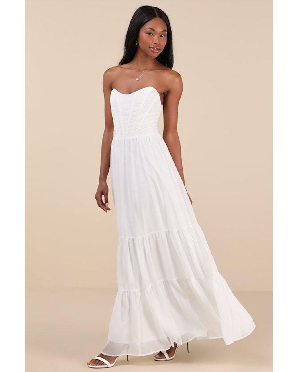 Lulus Natural Special Moment Strapless Bustier Maxi Dress