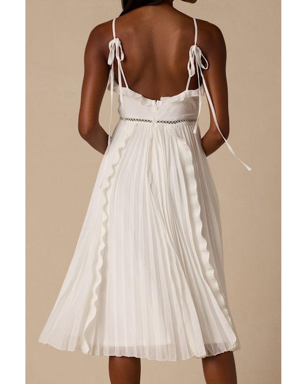 Lulus White Never A Dull Moment Tie-Strap Pleated Midi Dress