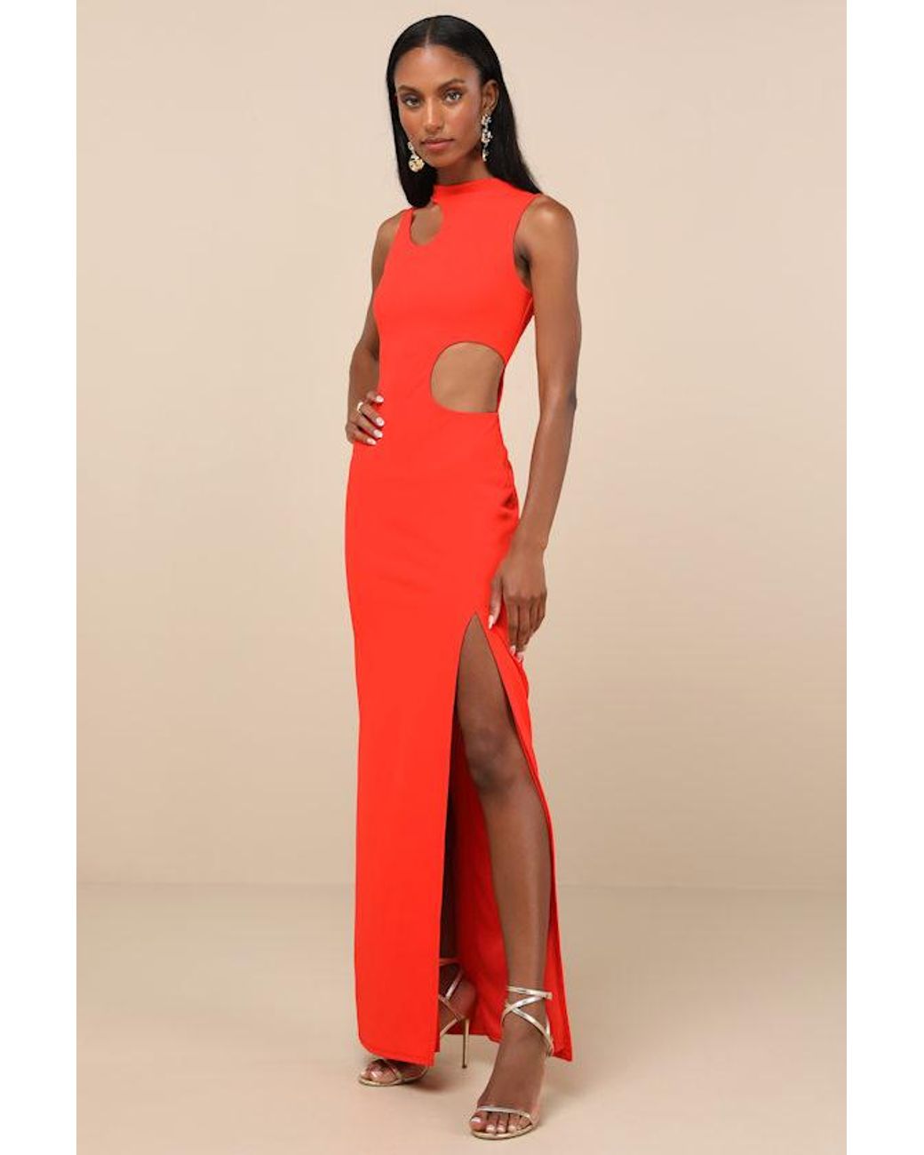 Lulus Red Sindra Bright Cutout Column Maxi Dress