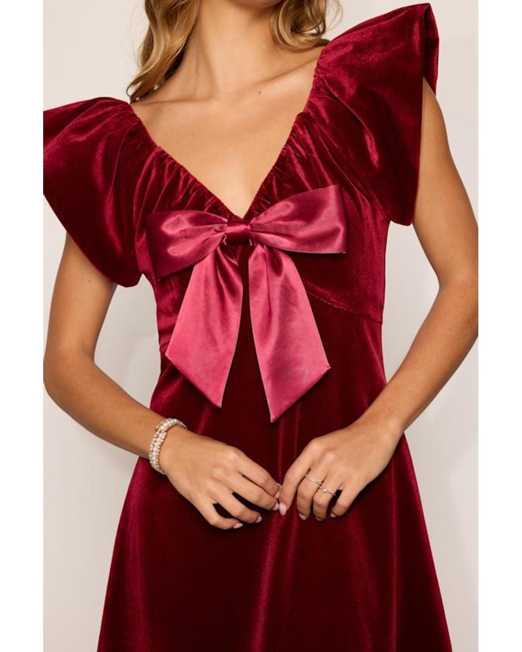 Lulus Red Abigail Velvet Bow Mini Dress