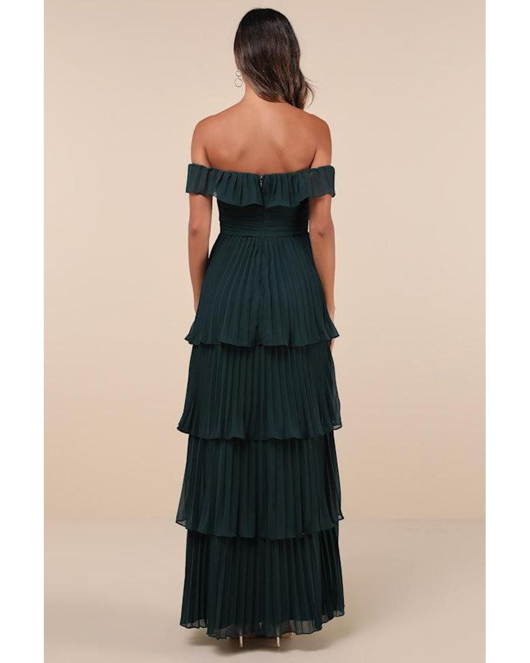 Lulus Blue Always Remarkable Sage Brush Pleated Off-The-Shoulder Maxi Dress