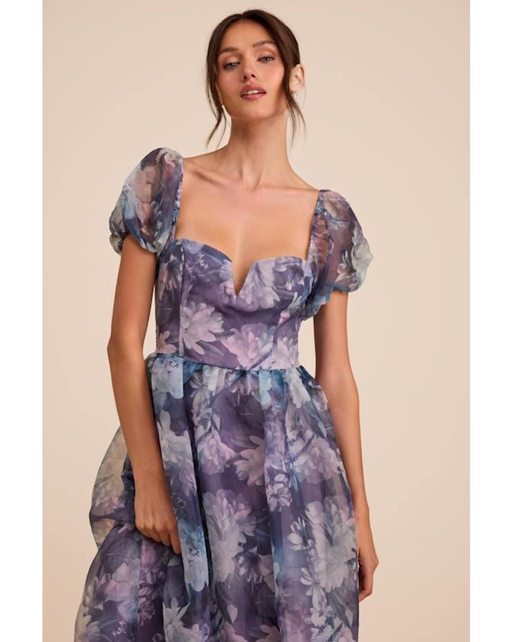 Lulus Blue Lovely Statement Floral Organza Tie-Back Midi Dress
