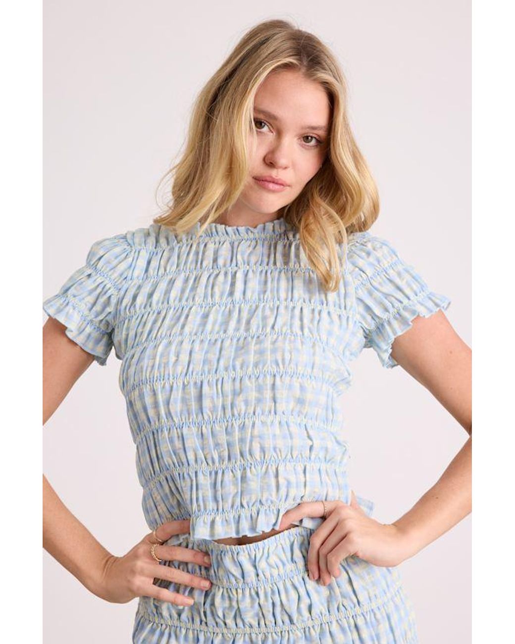 Lulus Blue Celera Gingham Smocked Top