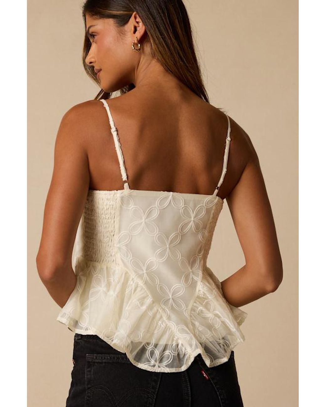 Lulus Natural Pauleena Embroidered Peplum Top