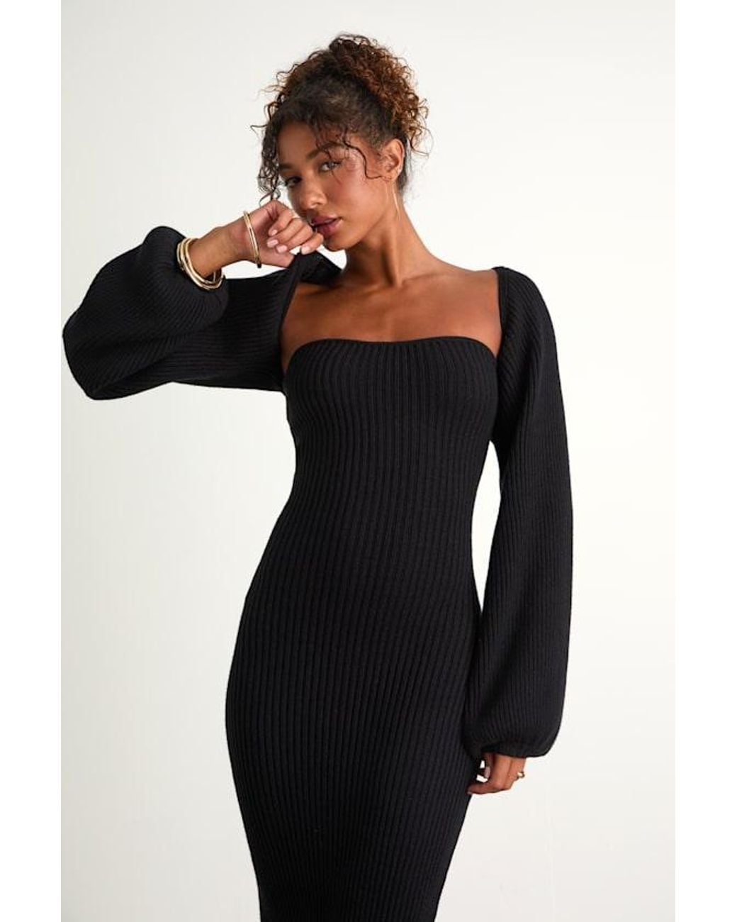 Lulus Black Autumn Aura Ribbed Two-Piece Sweater Dress