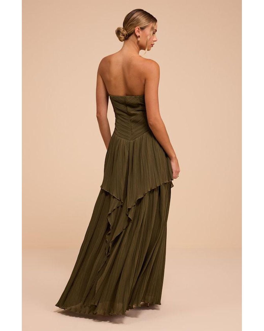 Lulus Natural Seraphina Pleated Strapless Maxi Dress