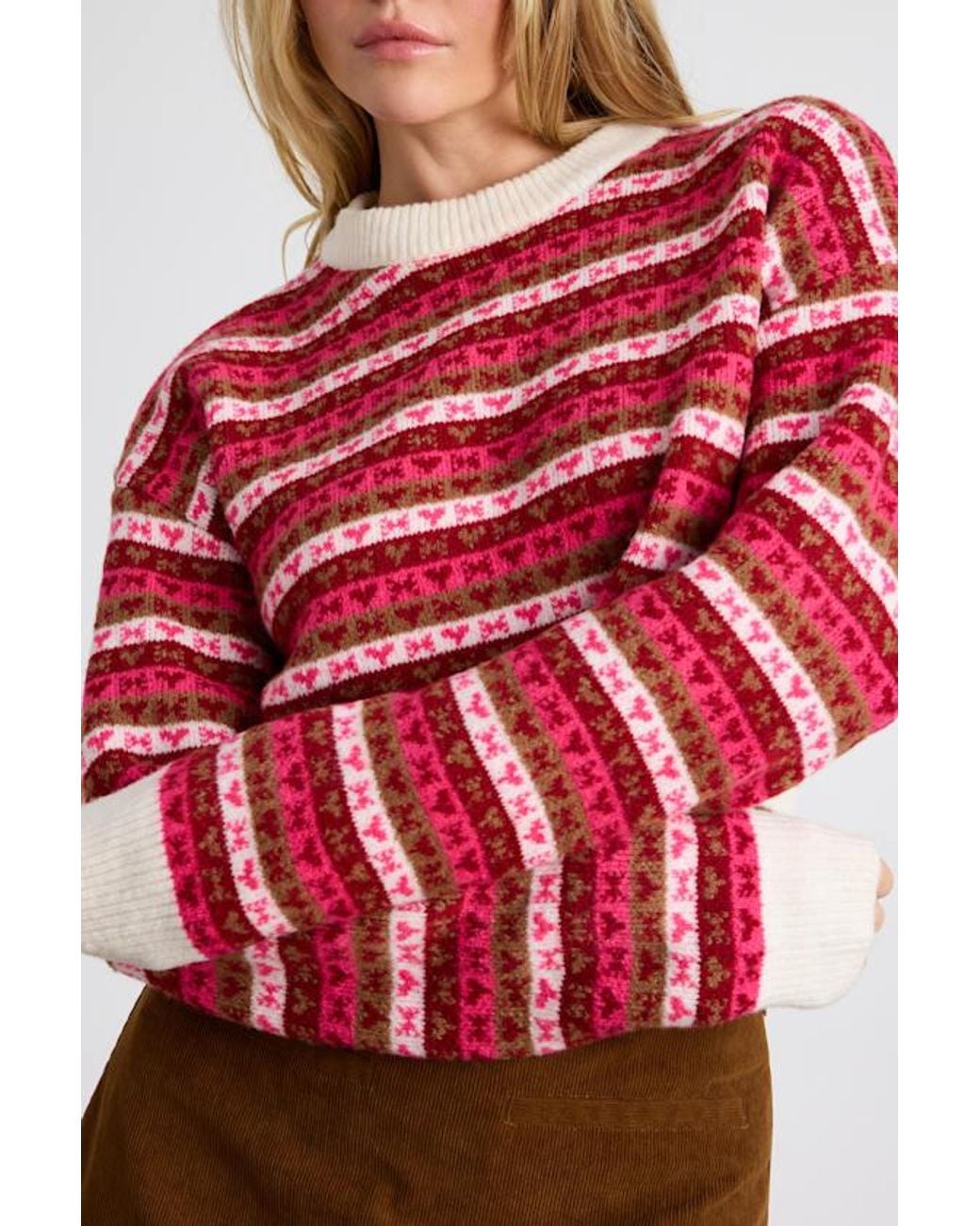 Lulus Red Townes Striped Heart And Bow Cropped Sweater Top