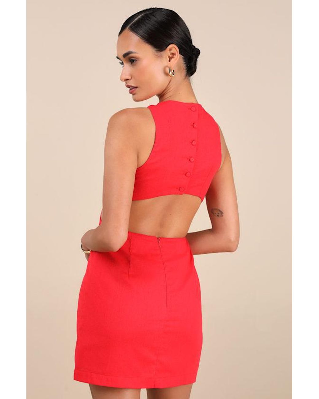 Lulus Red Alouette Linen Cutout Mini Dress