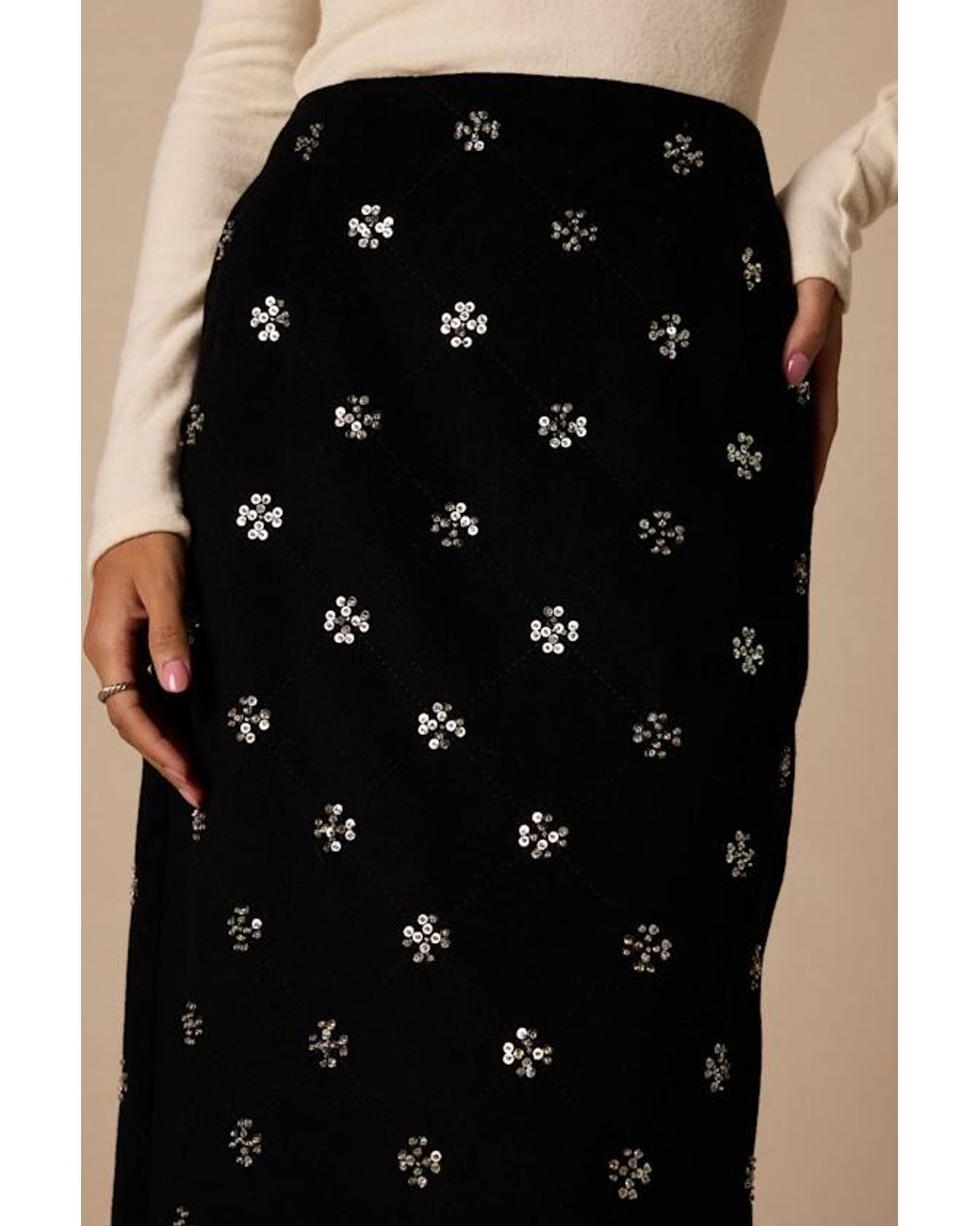 Lulus Natural Celestial Sequin Midi Skirt