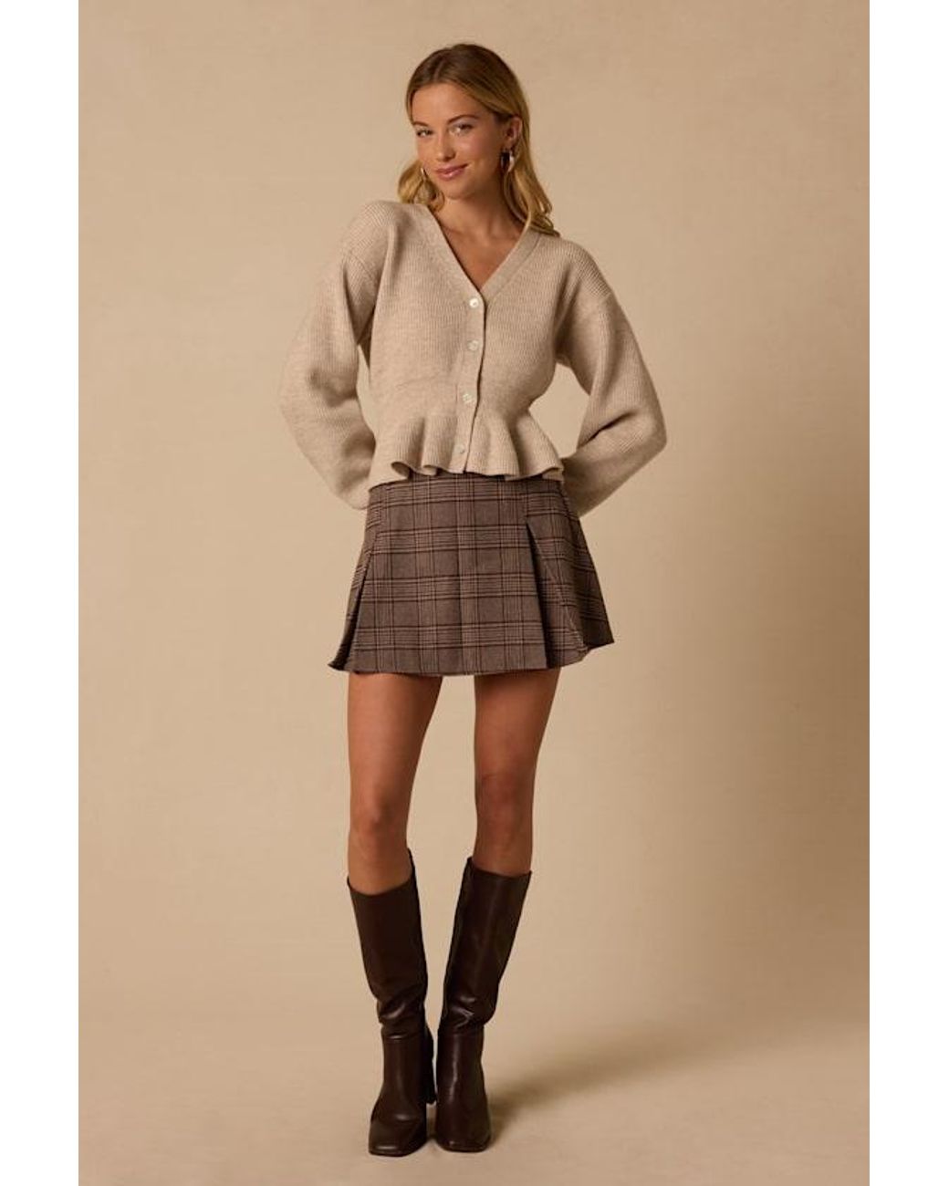 Lulus Brown Bennington Plaid Pleated Mini Skirt
