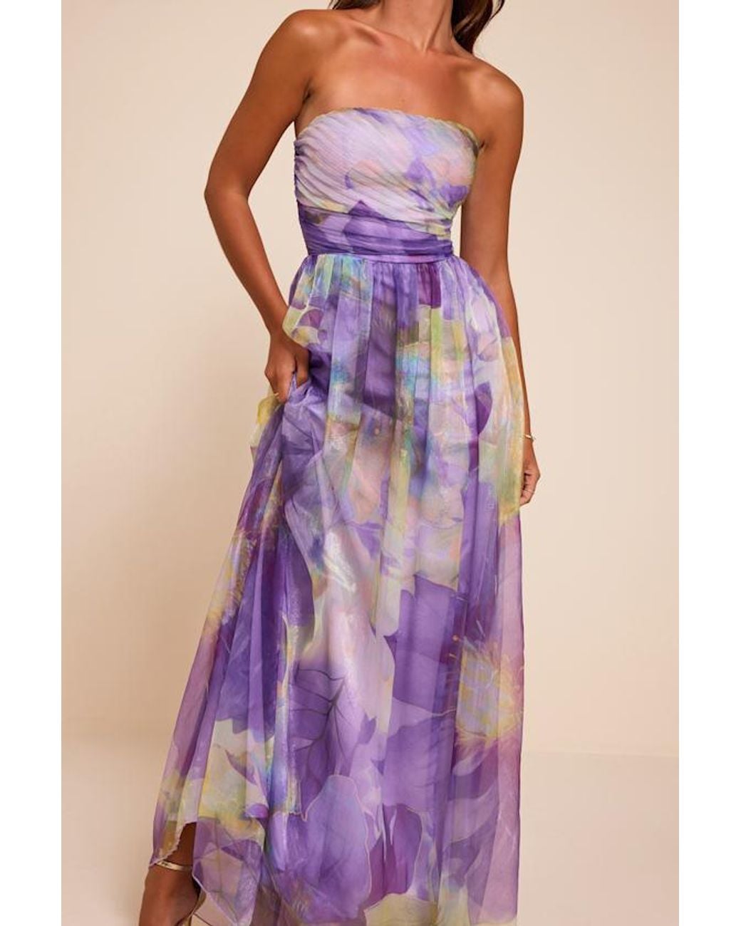 Lulus Purple Galilea Multi Floral Strapless Maxi Dress