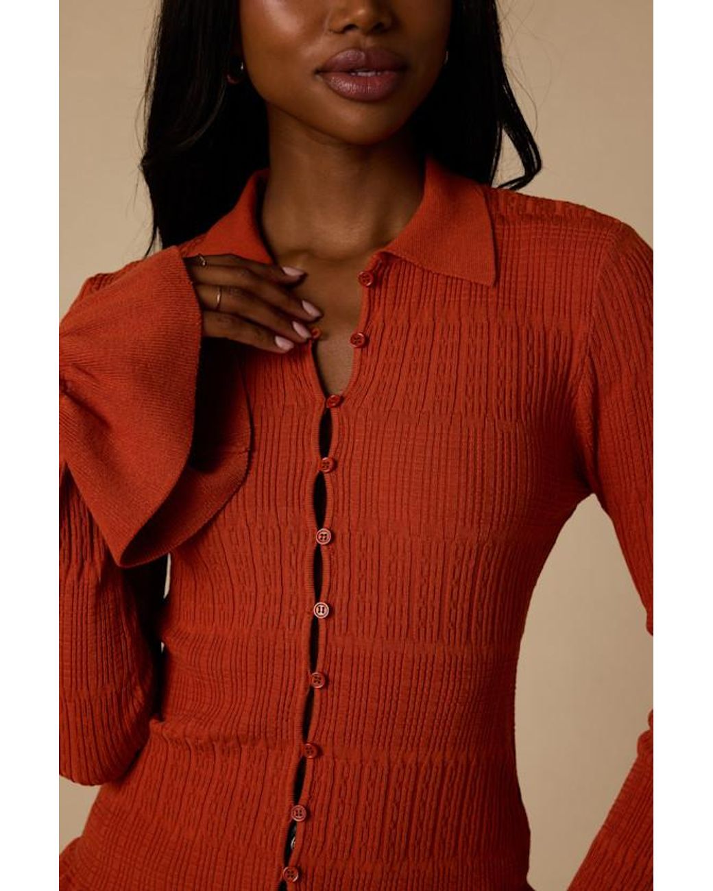 Lulus Arlinda Rust Knit Textured Cardigan Sweater Top
