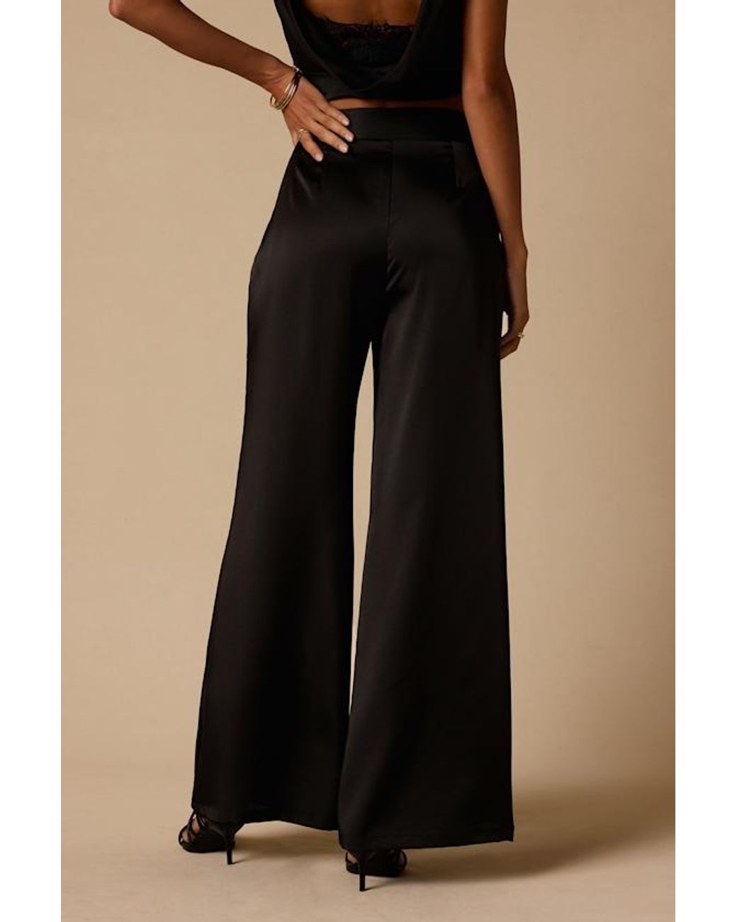 Lulus Natural Thriving Vibes Satin Wide-Leg Pants
