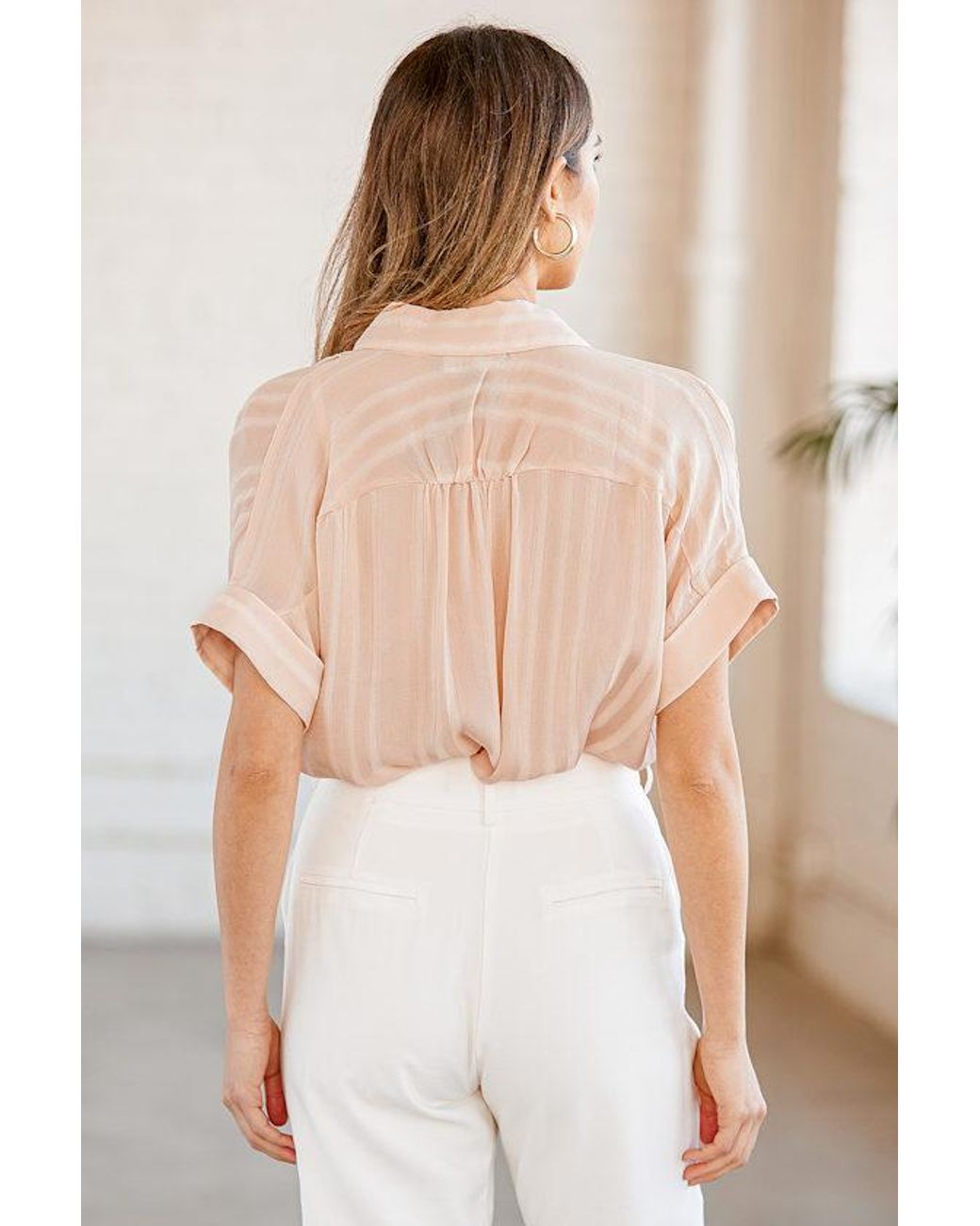Lulus Natural Everlee Striped Button-Up Top