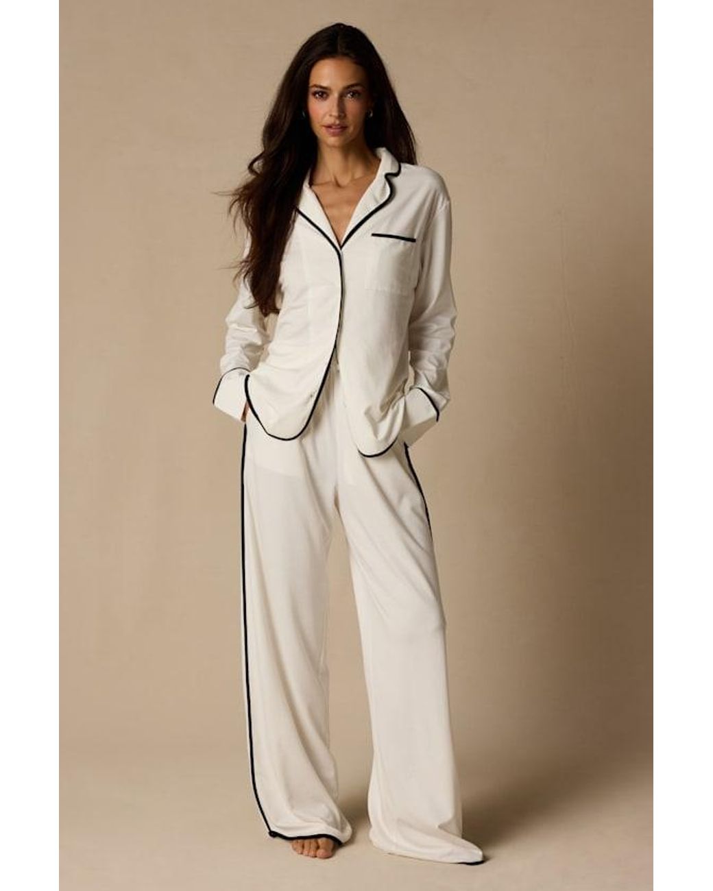 Lulus Natural Surina Ivory And Long Sleeve Two-Piece Pajama Set