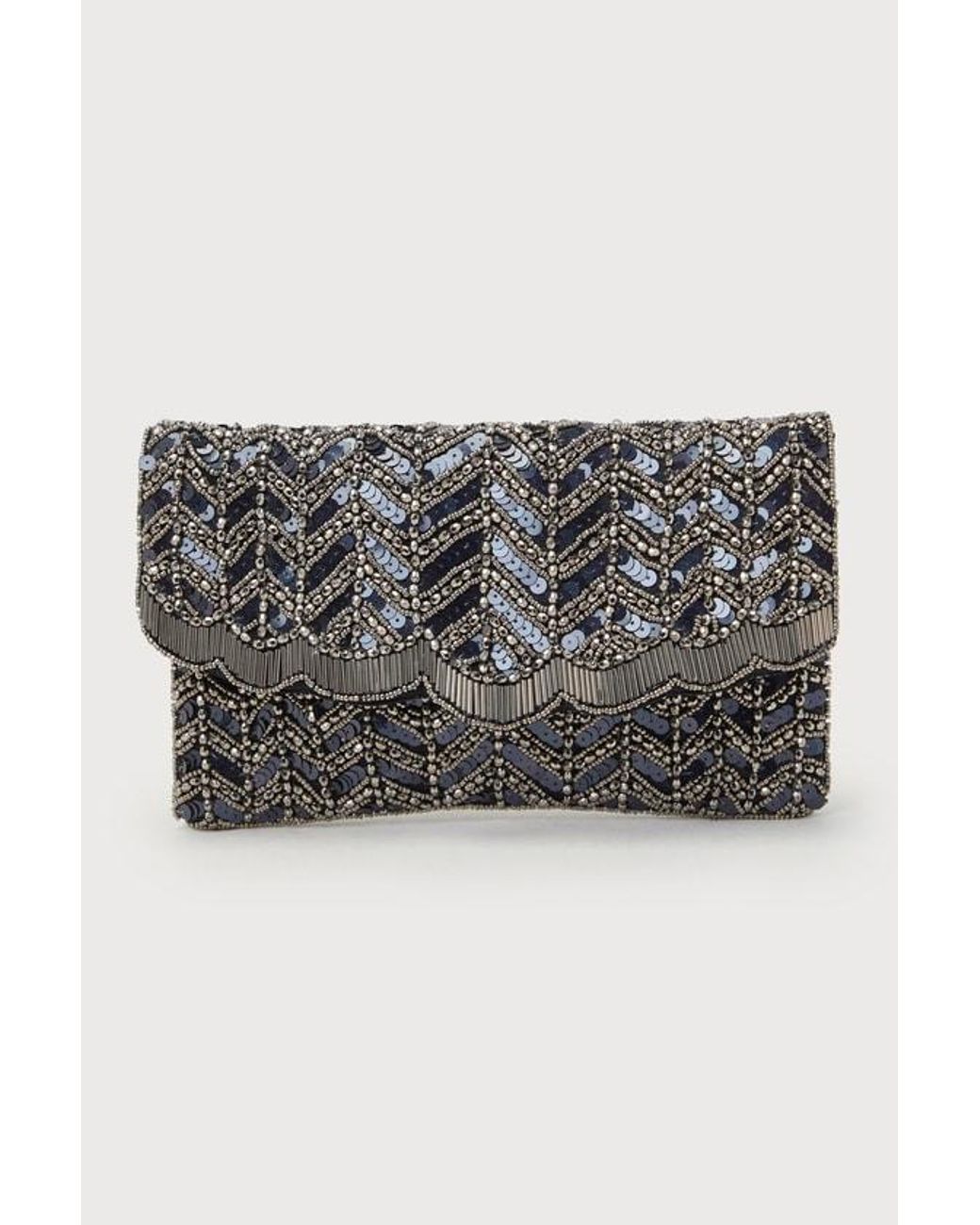 Lulus Black Deluxe Aesthetic Sequin Beaded Scalloped Clutch