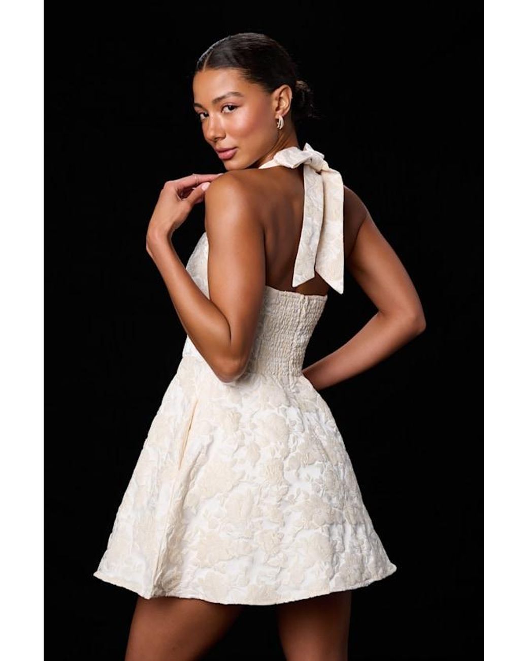 Lulus White Dina Floral Jacquard Halter Mini Dress