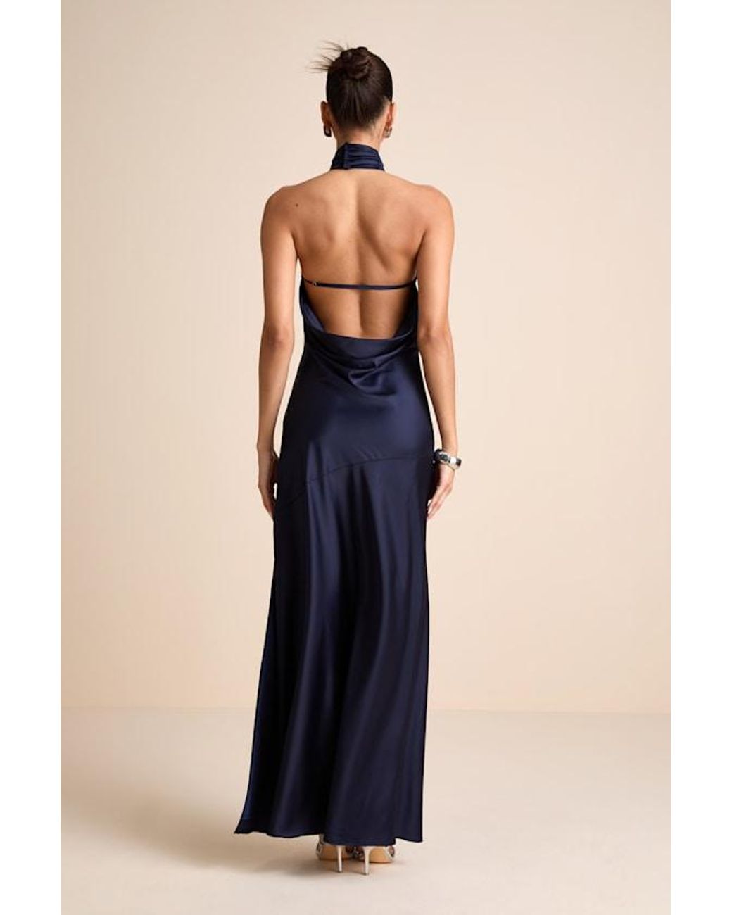 Lulus Blue Madalena Satin Cowl Back Maxi Dress