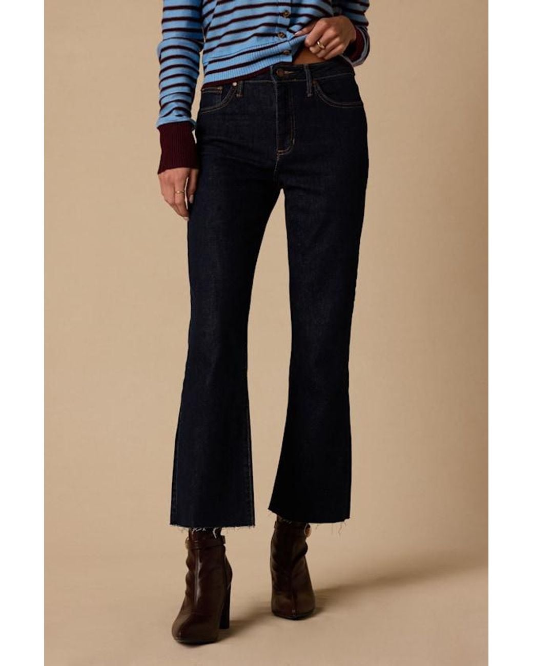Just Black Blue The High Rise Cropped Dark Wash Denim Flare Jeans