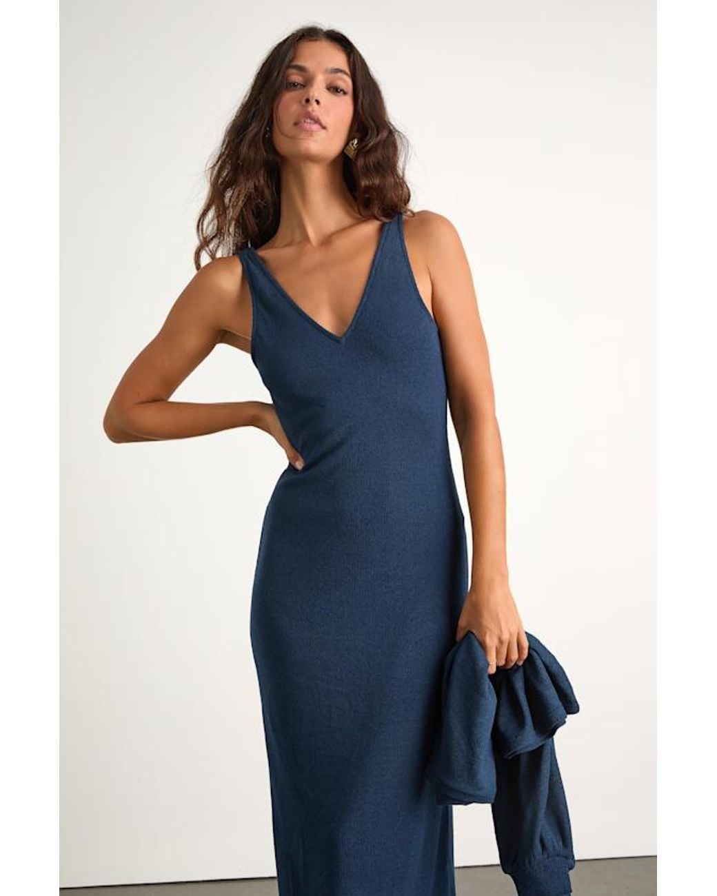 Lulus Blue Marvelous Match Knit Two-Piece Midi Dress & Sweater Set