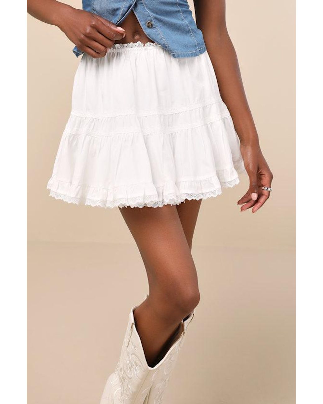 Lulus Blue Suzette Tiered Skater Mini Skirt